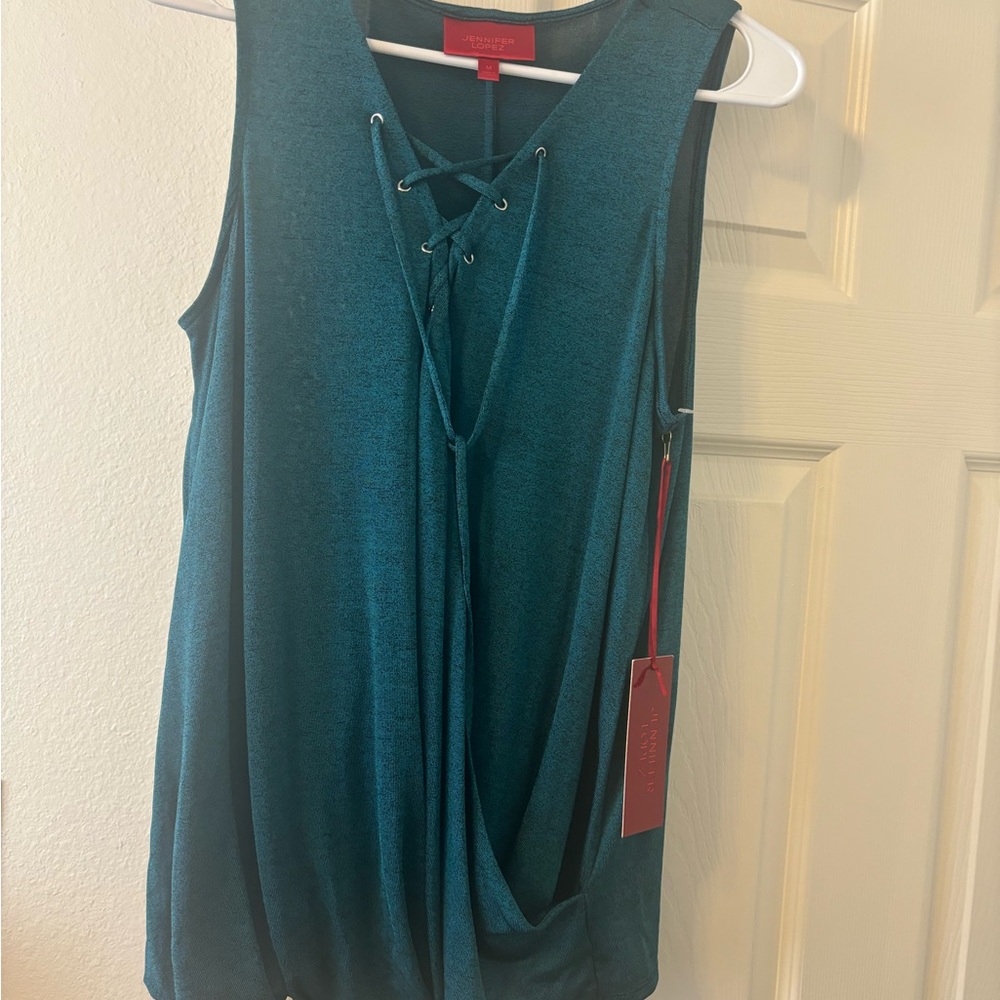 Jennifer Lopez Blue Tie Front Tank Top